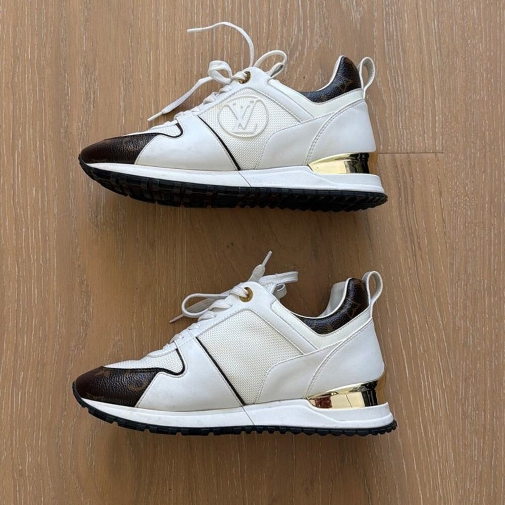 Louis Vuitton Calfskin Monogram Run Away Sneaker Size 37 in White Brown Gold - Picture 3 of 10